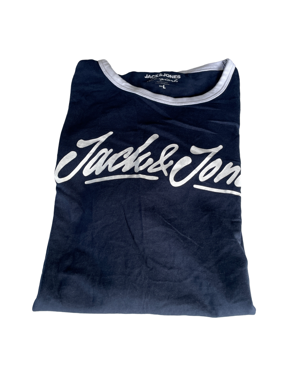 JACK & JONES MENS GRAPHIC T-SHIRT TOP LARGE NAVY BLUE COTTON L28 W19|SKU 5015