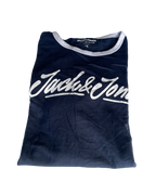 JACK & JONES MENS GRAPHIC T-SHIRT TOP LARGE NAVY BLUE COTTON L28 W19|SKU 5015