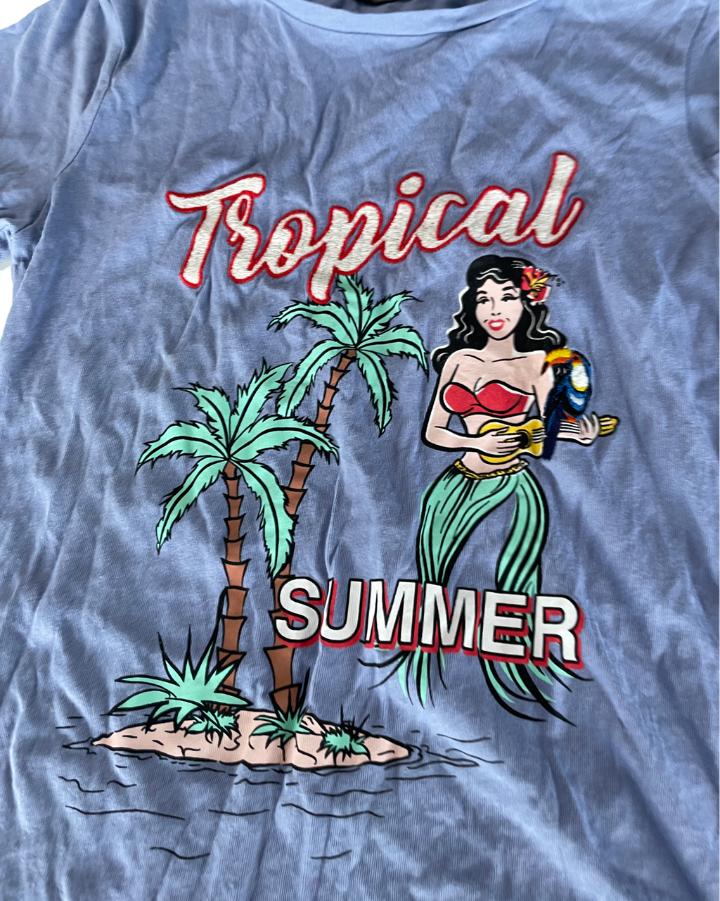  Vintage Yessica Women's Purple Tropical Paradise Slogan T-Shirt. |SKU 5027