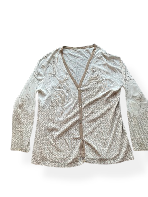 Rubynee Vintage y2k Vneck Patterned cream Sweatshirt