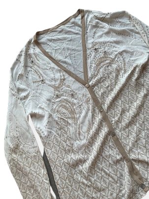 Rubynee Vintage y2k Vneck Patterned cream Sweatshirt