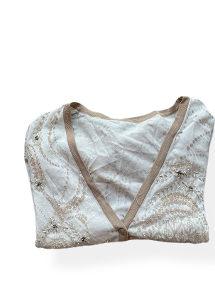 Rubynee Vintage y2k Vneck Patterned cream Sweatshirt