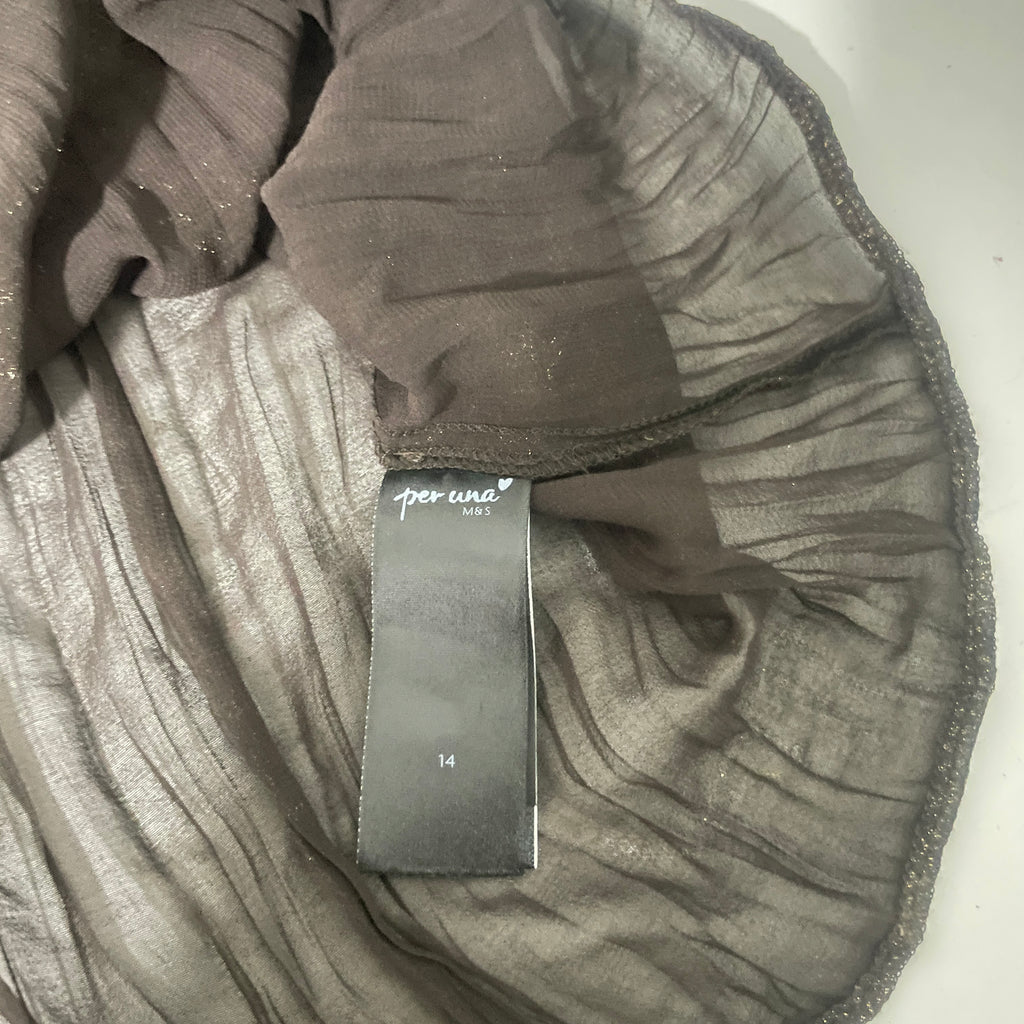 Vintage women Per una ruffle shinny casual brown blouse UK 14|L26 W18|SKU 6513