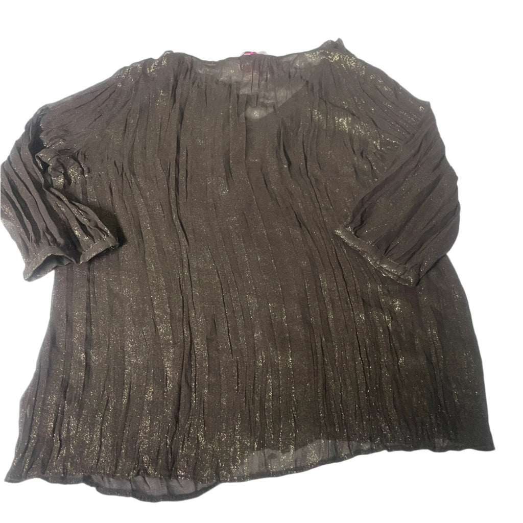 Vintage women Per una ruffle shinny casual brown blouse UK 14|L26 W18|SKU 6513