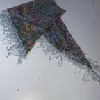 Vintage women grey floral print viscose scarf|L64 W18|SKU 6515