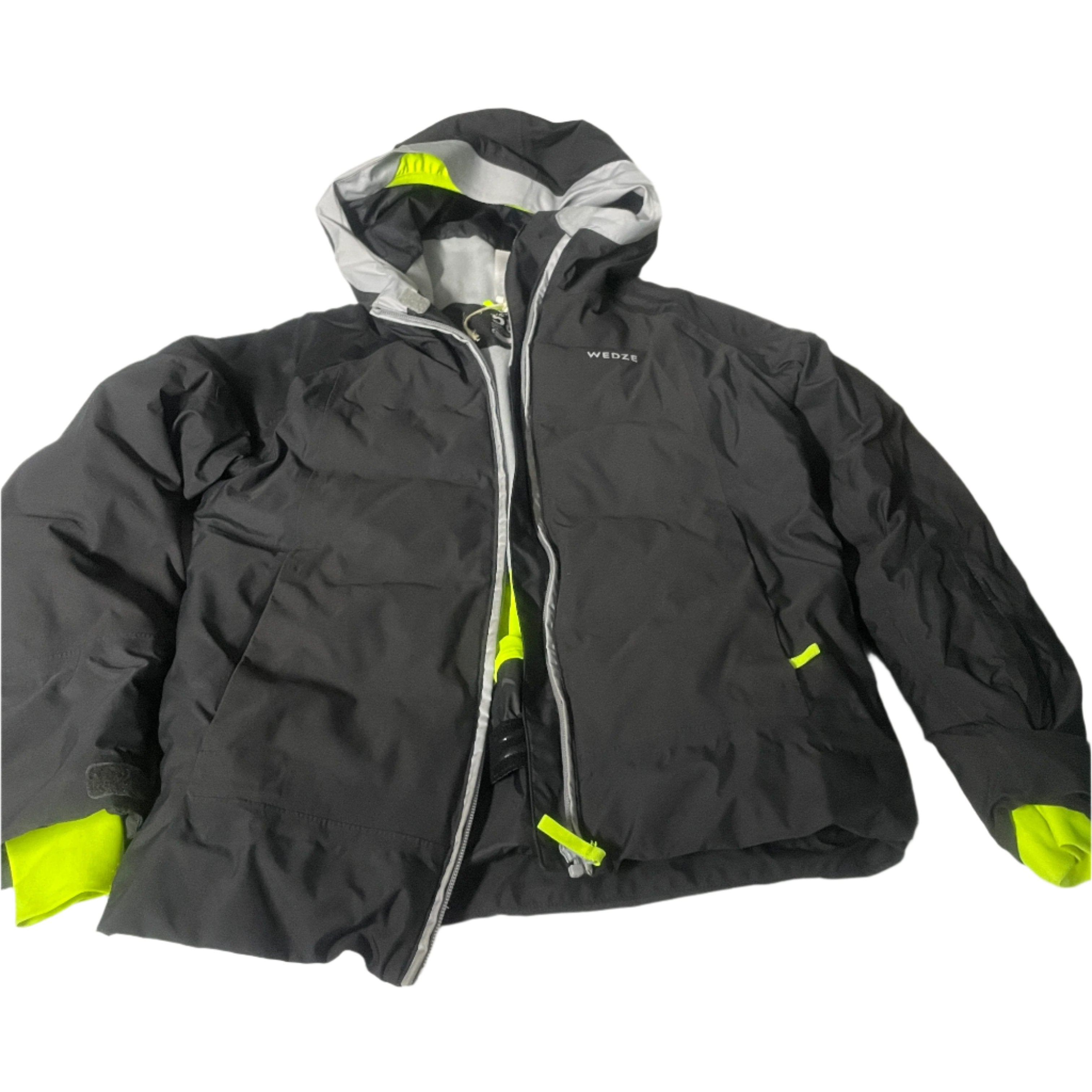 Vintage Kids 10yrs Decathlon grey padded waterproof full zip ski hooded jacket|L25 W18|SKU 6517