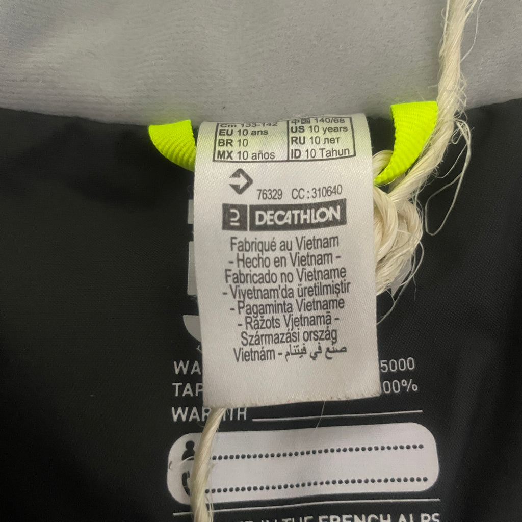 Vintage Kids 10yrs Decathlon grey padded waterproof full zip ski hooded jacket|L25 W18|SKU 6517
