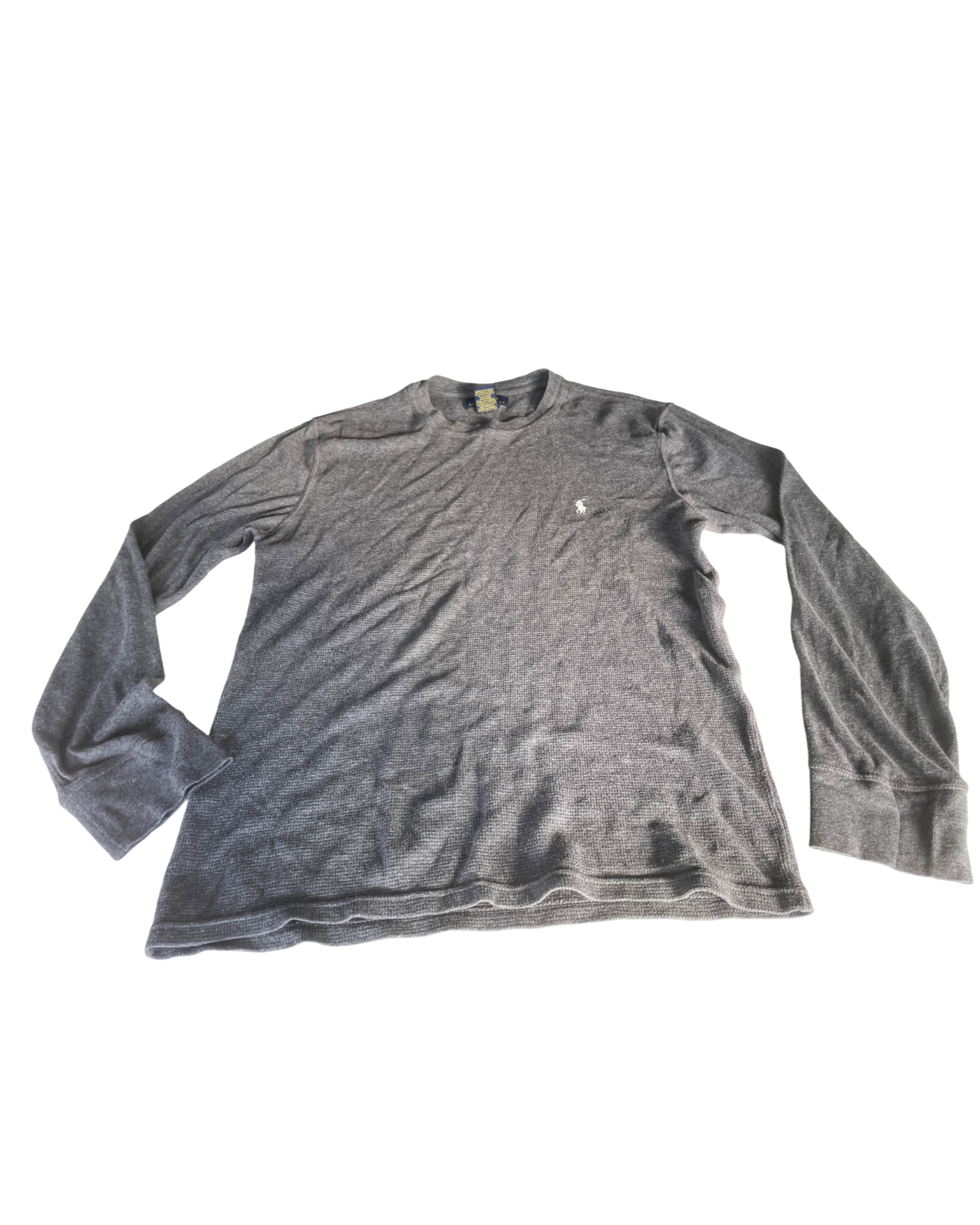 Vintage Polo Ralph Lauren Men's Grey and White T-Shirt. In size medium|SKU 5034