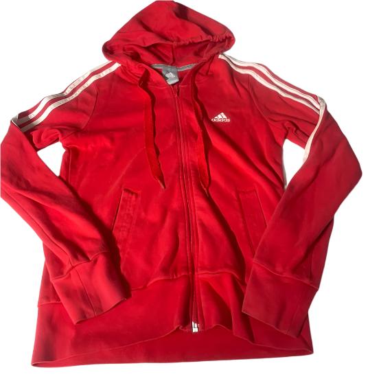 Vintage women red Adidas perfomance essential zipper hoodie UK 10|L24 W16|SKU 6522