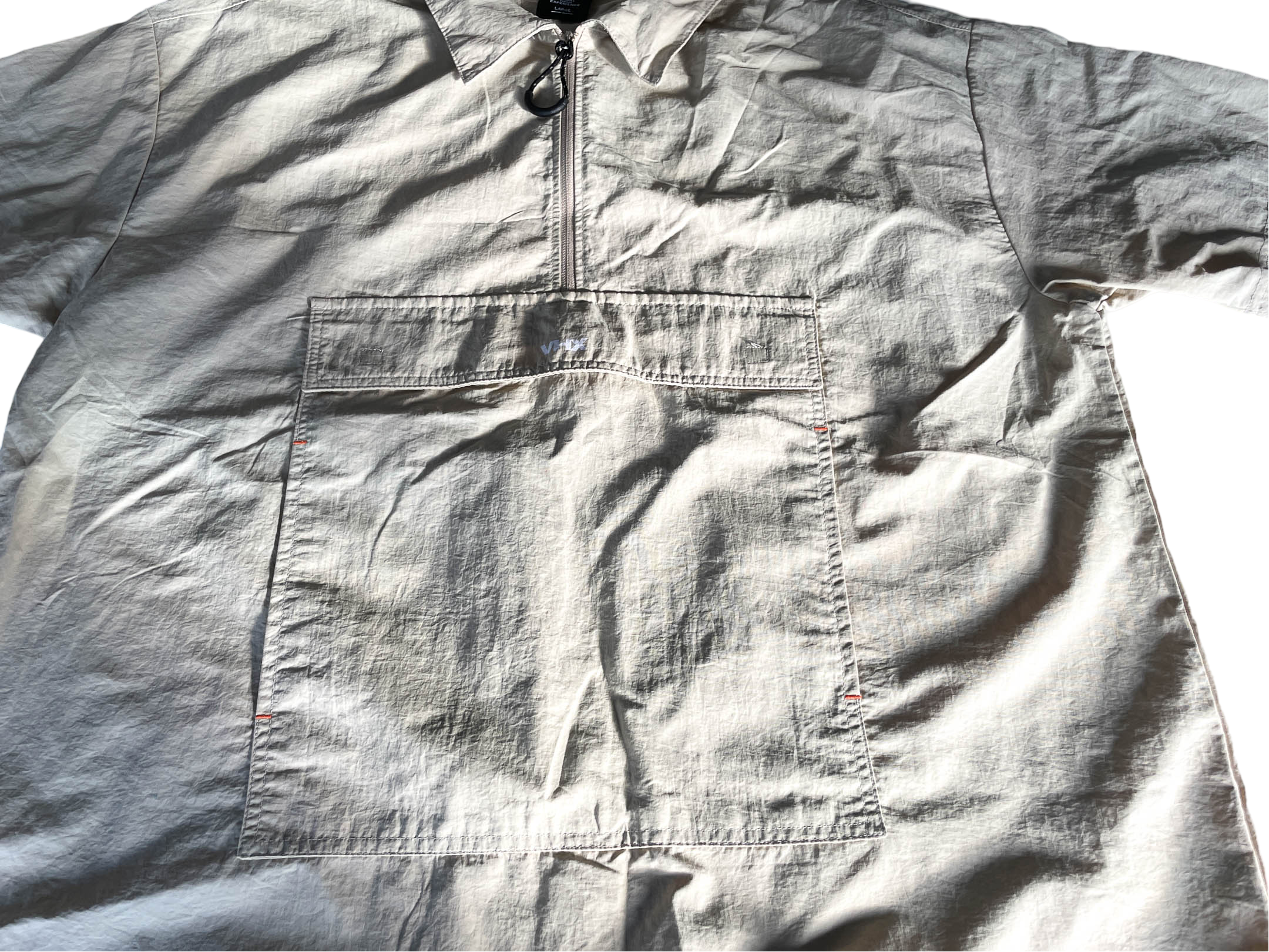 Vintage  VHK Overshirt Light Jacket. In a versatile cream color and size large, this short-sleeve parka jacket |SKU 5037
