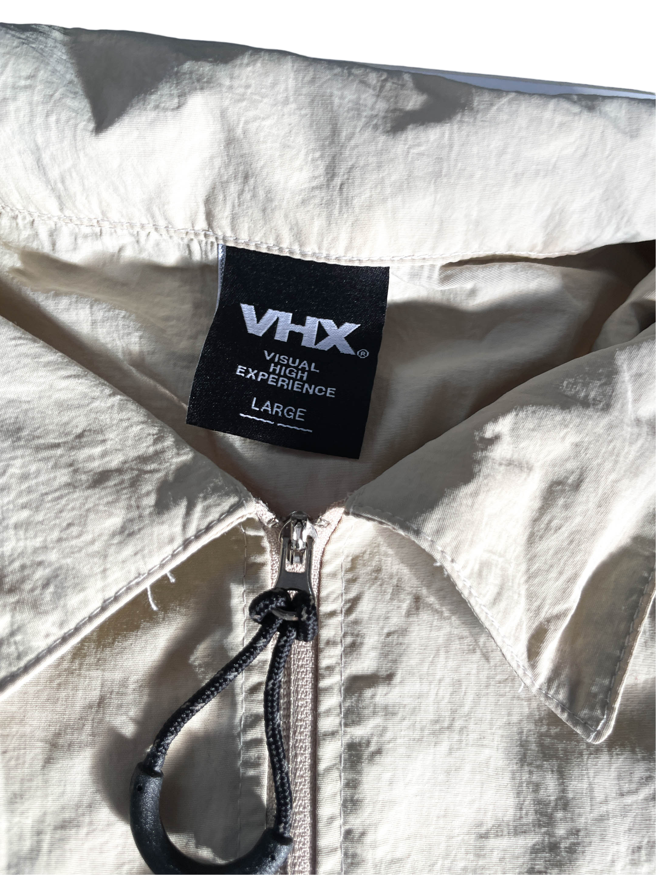 Vintage  VHK Overshirt Light Jacket. In a versatile cream color and size large, this short-sleeve parka jacket |SKU 5037