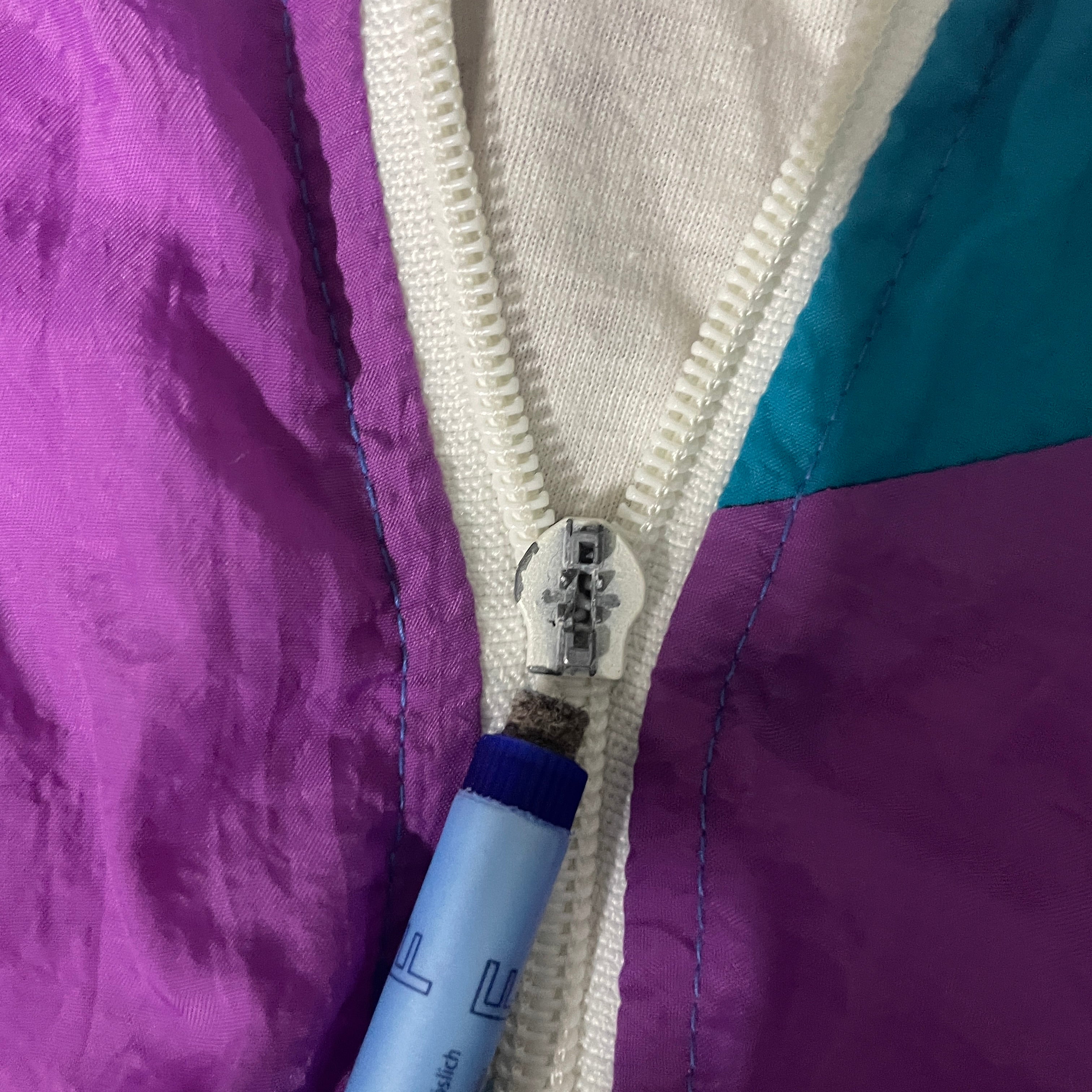 Vintage unisex 90's Golden Team colorblock purple blue wind breaker full zip jacket in L|L28 W27|SKU 6526