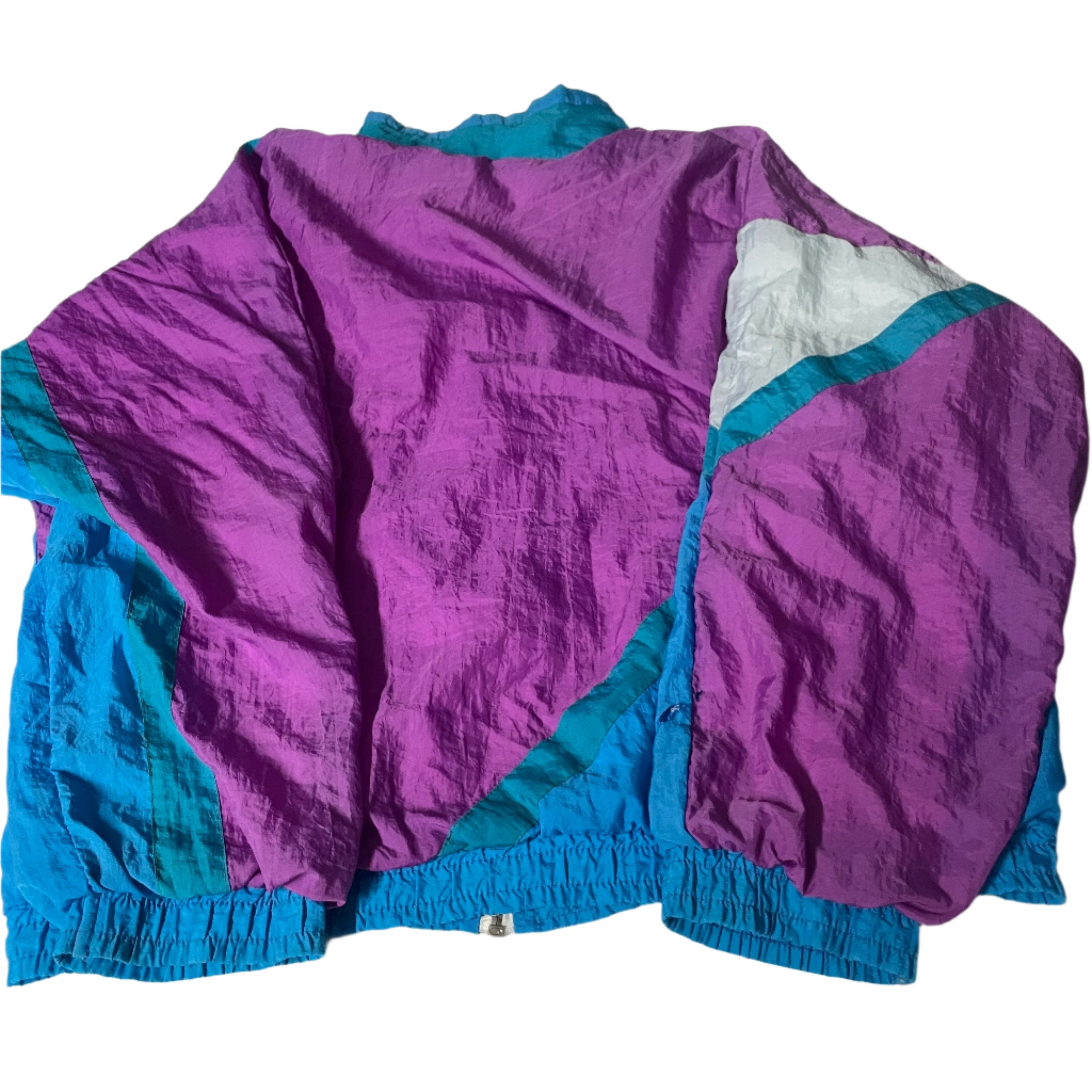 Vintage unisex 90's Golden Team colorblock purple blue wind breaker full zip jacket in L|L28 W27|SKU 6526