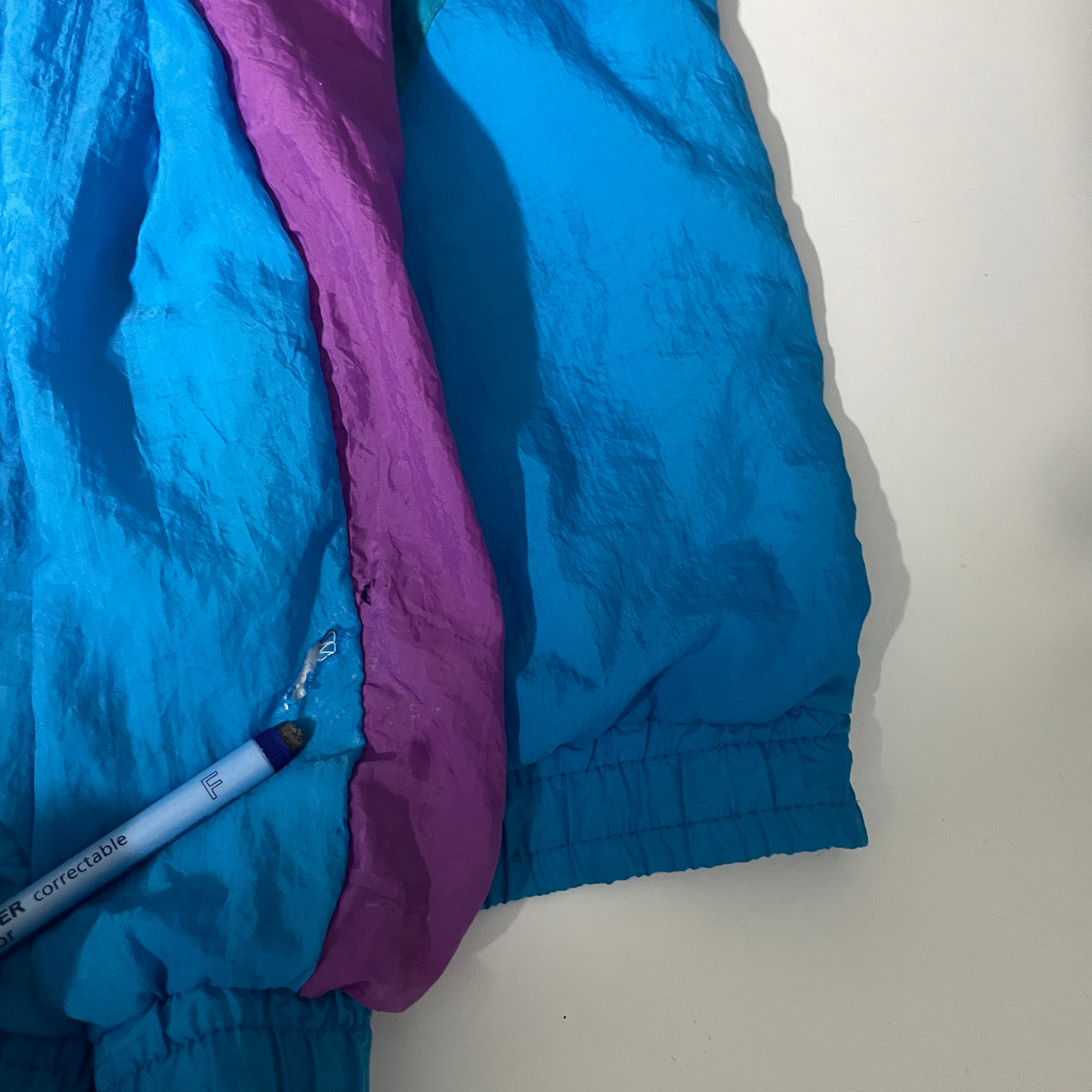 Vintage unisex 90's Golden Team colorblock purple blue wind breaker full zip jacket in L|L28 W27|SKU 6526