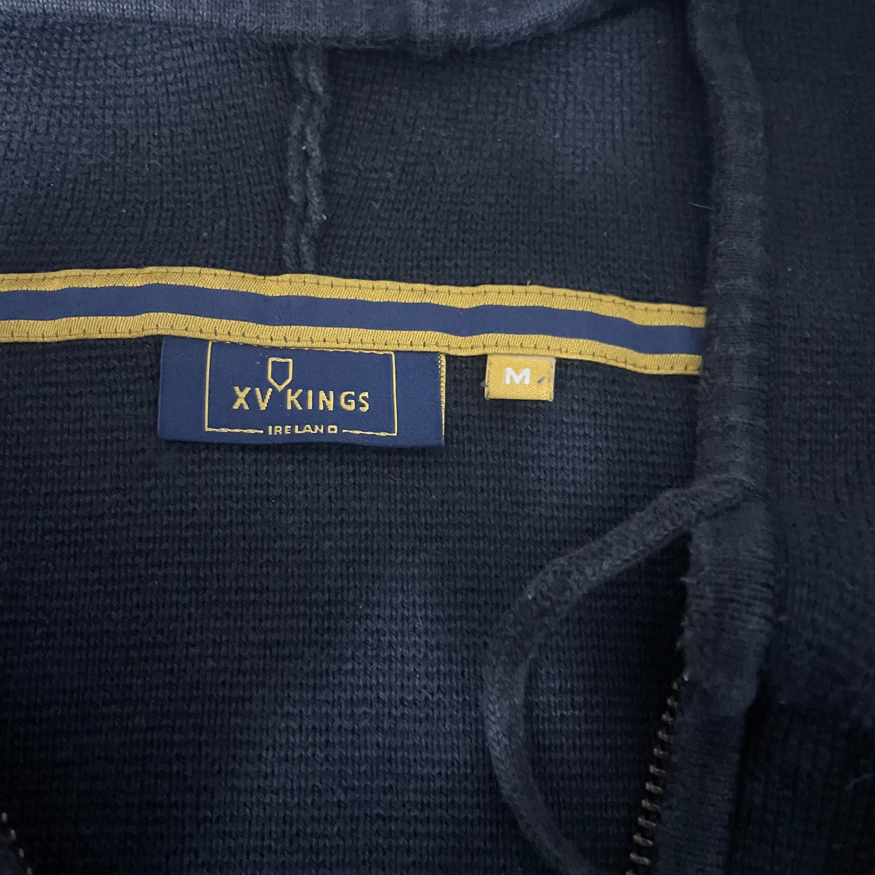 Vintage men XV king Ireland grey navy knitted colourblock full zip hoodie in M|L27 W21|SKU 6529