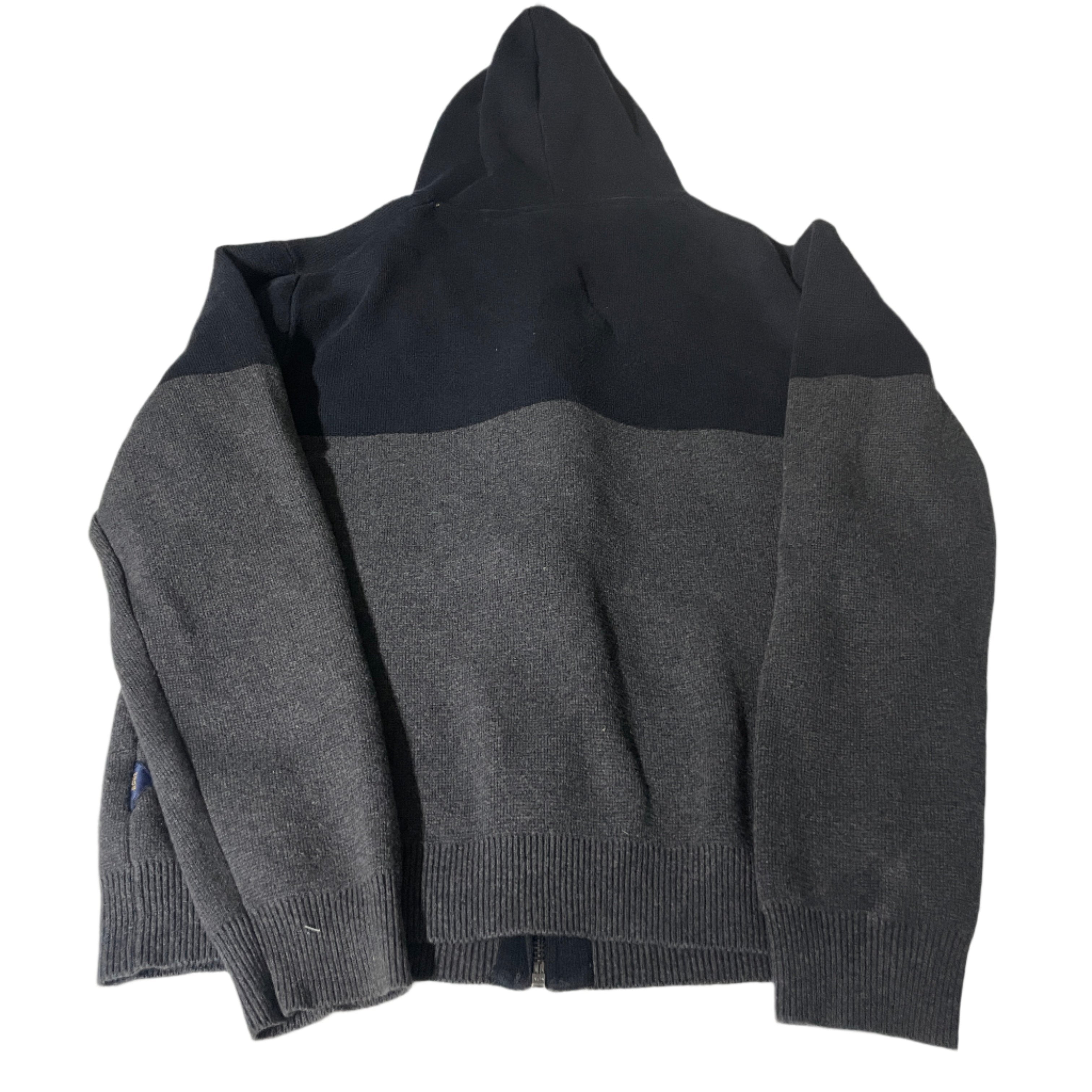 Vintage men XV king Ireland grey navy knitted colourblock full zip hoodie in M|L27 W21|SKU 6529