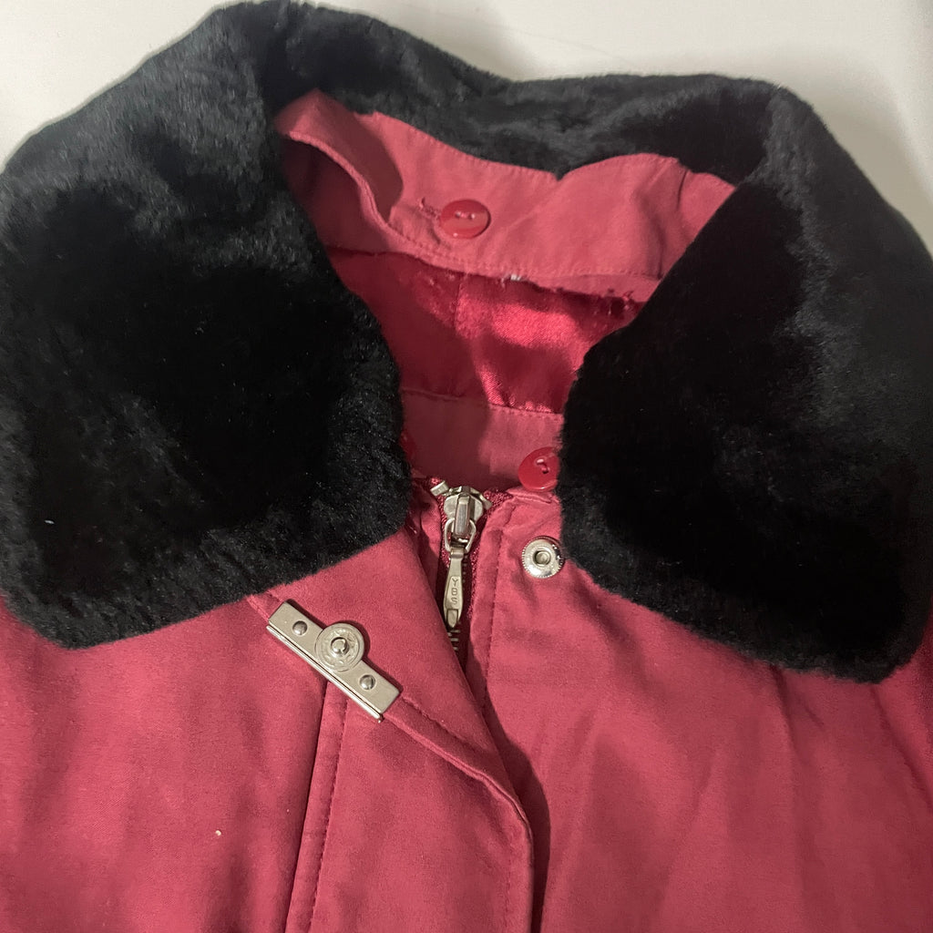 Vintage women  winter wine full zip fur collar trench coat UK12/14|L33 W22|SKU 6533