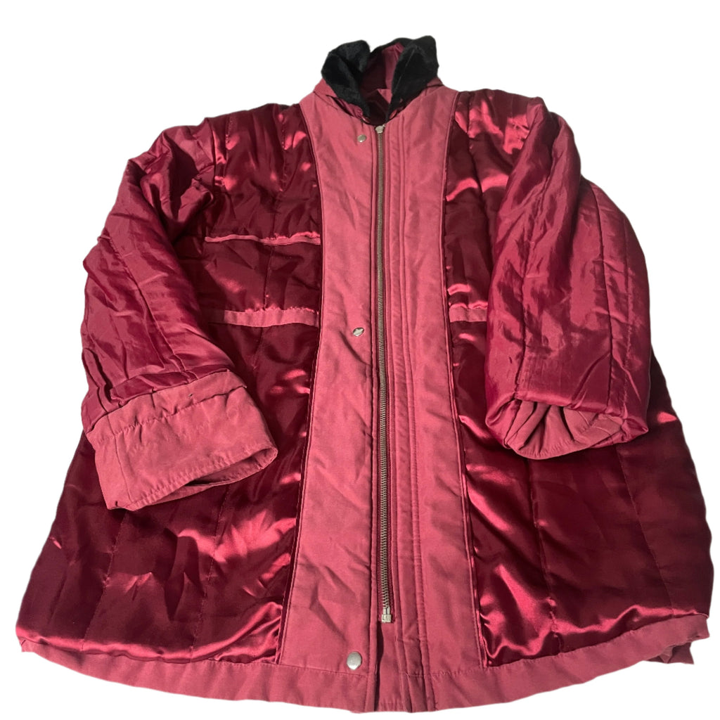 Vintage women  winter wine full zip fur collar trench coat UK12/14|L33 W22|SKU 6533