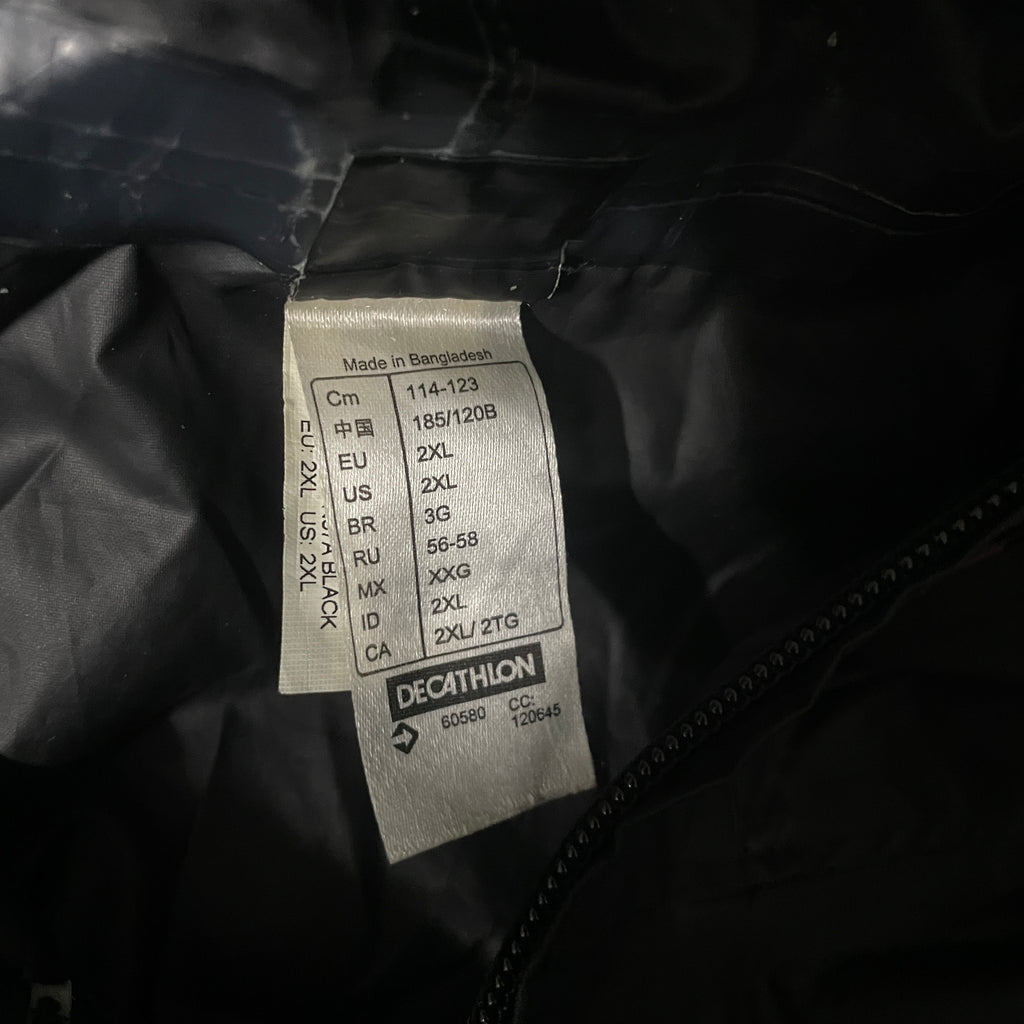 Vintage men black Decathlon full zip hooded polyester nylon rain coat 2XL|L31 W27|SKU 6536