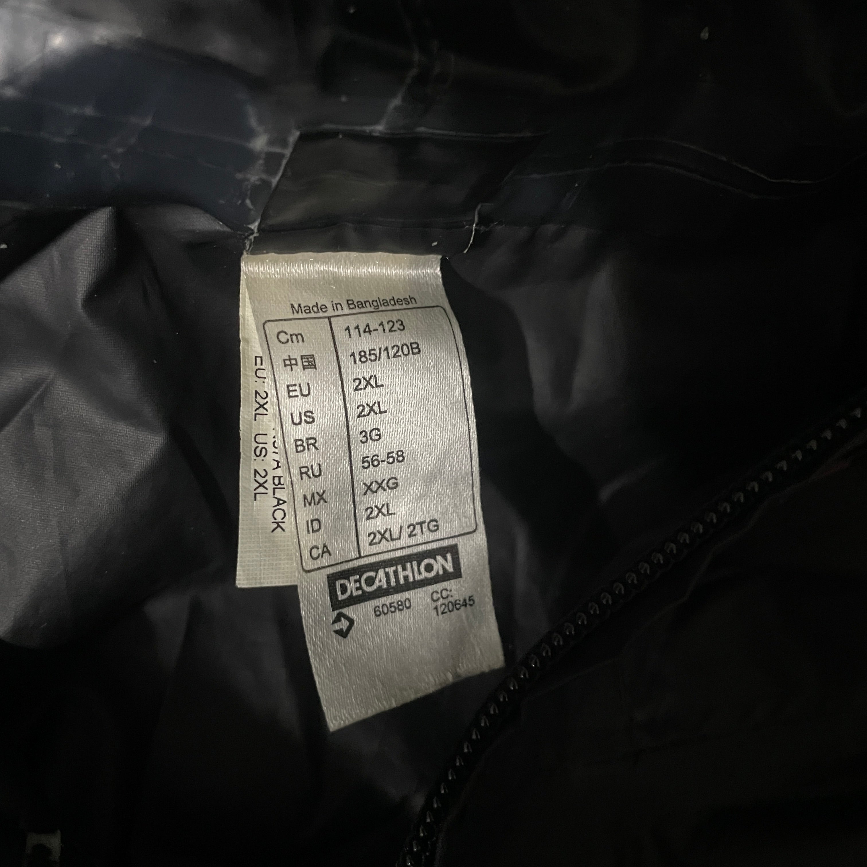 Vintage men black Decathlon full zip hooded polyester nylon rain coat 2XL|L31 W27|SKU 6536