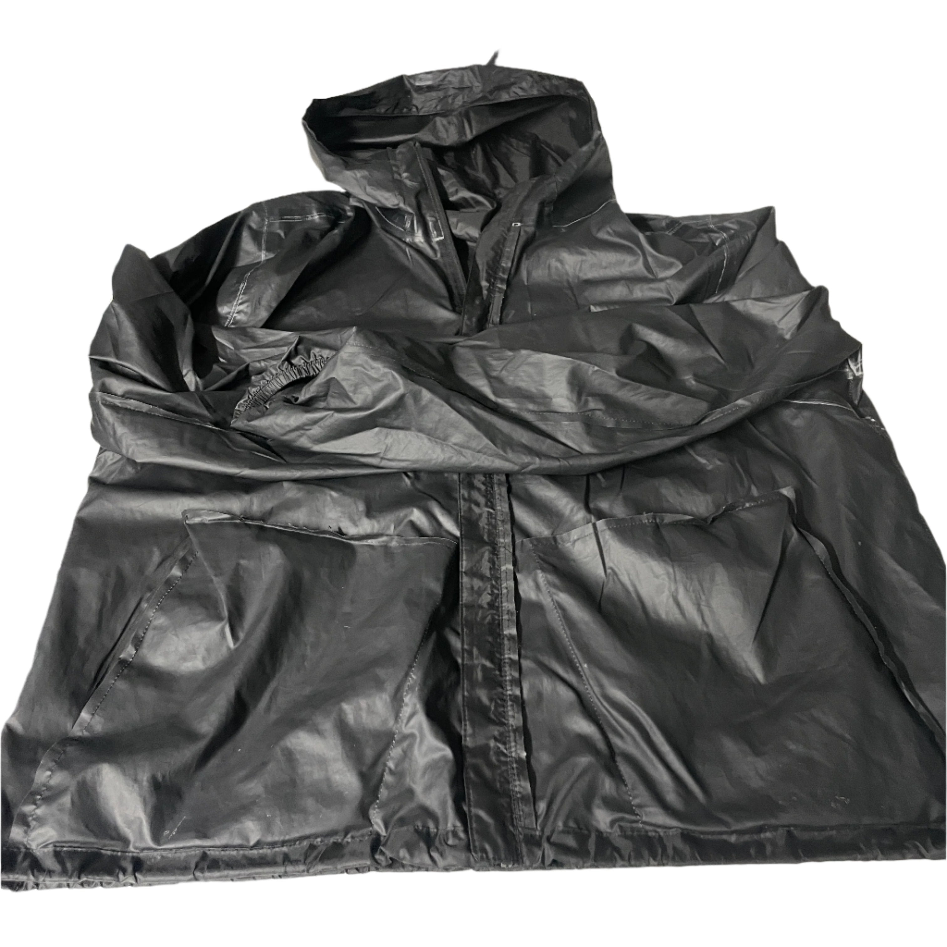 Vintage men black Decathlon full zip hooded polyester nylon rain coat 2XL|L31 W27|SKU 6536