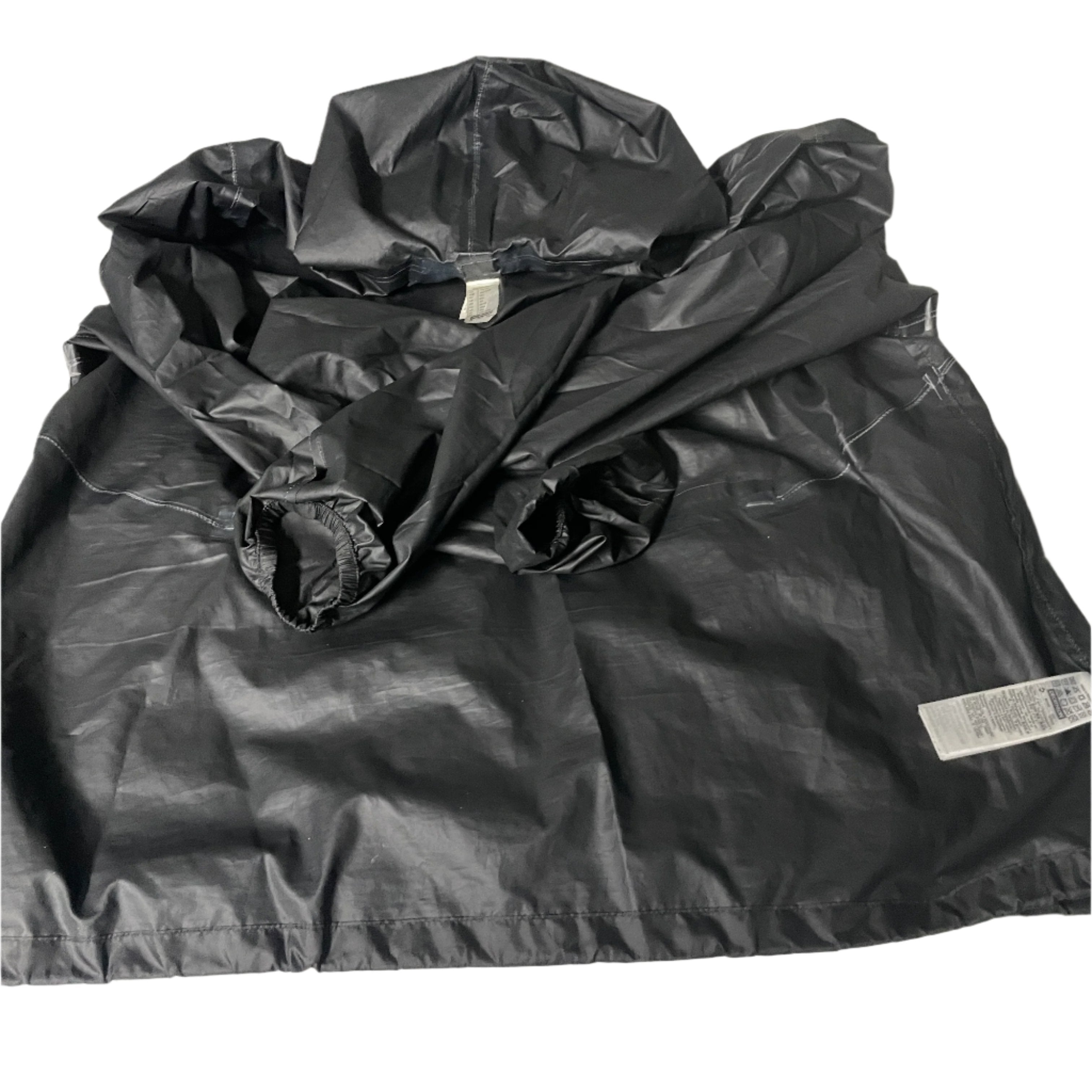 Vintage men black Decathlon full zip hooded polyester nylon rain coat 2XL|L31 W27|SKU 6536