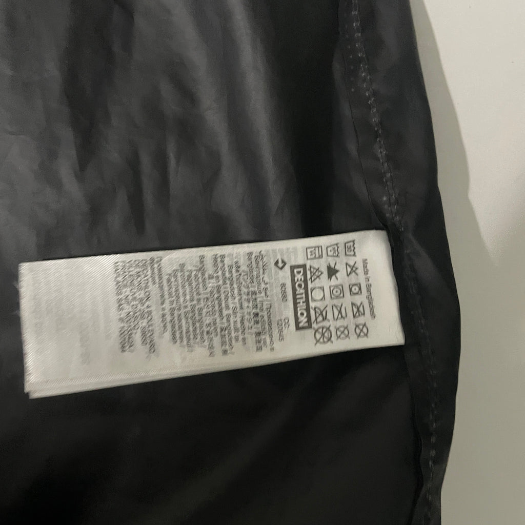 Vintage men black Decathlon full zip hooded polyester nylon rain coat 2XL|L31 W27|SKU 6536