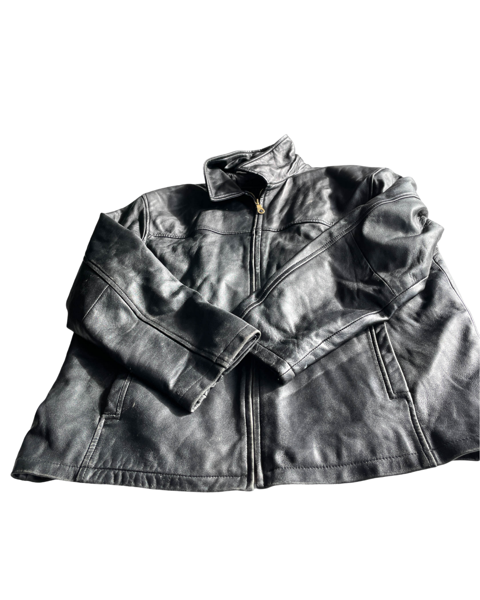 Vintage Black Durable Leather Jacket. In size XL/XXL