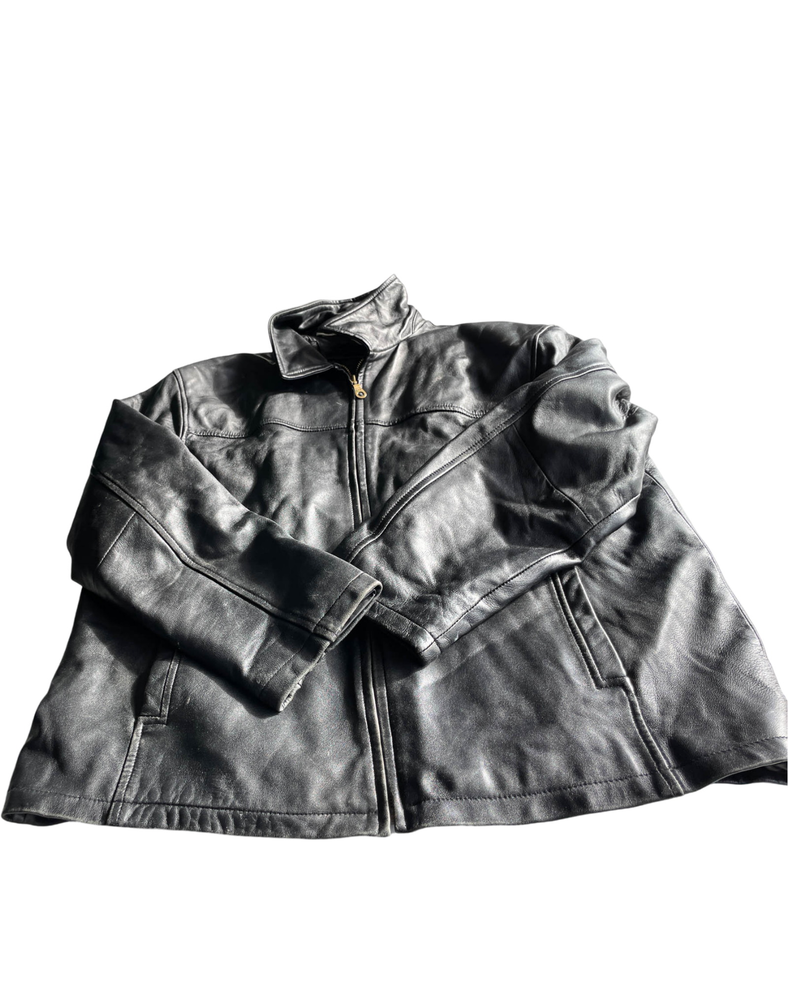 Vintage Black Durable Leather Jacket. In size XL/XXL