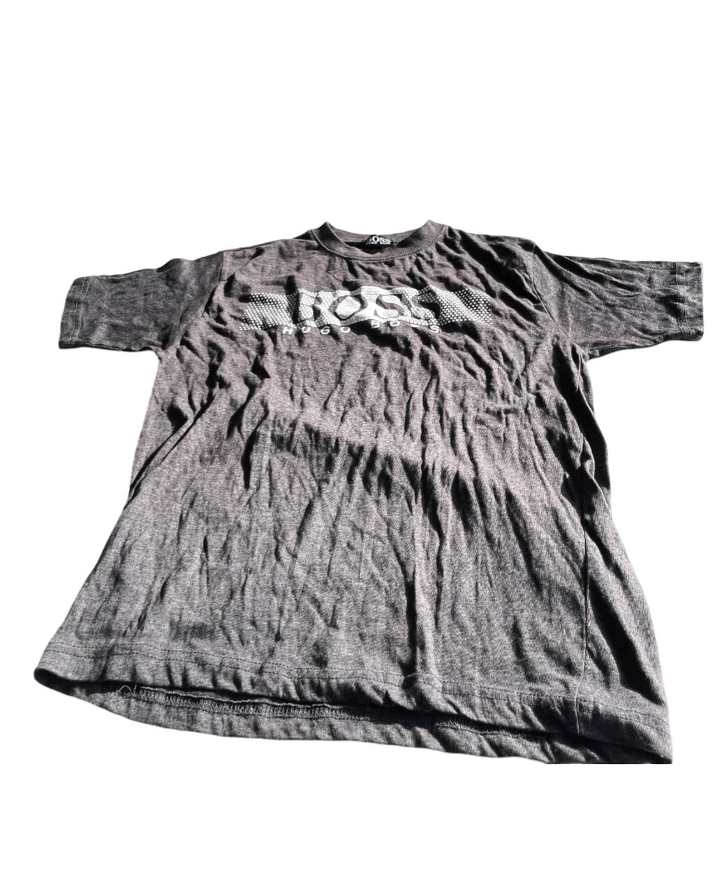 Vintage Hugo Boss Men's Grey and Green T-Shirt. In size medium