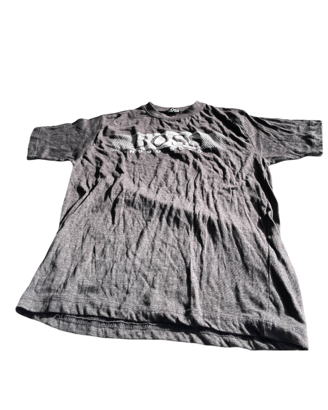 Vintage Hugo Boss Men's Grey and Green T-Shirt. In size medium