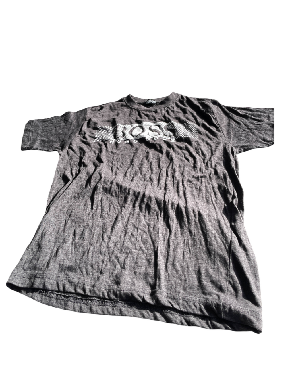Vintage Hugo Boss Men's Grey and Green T-Shirt. In size medium