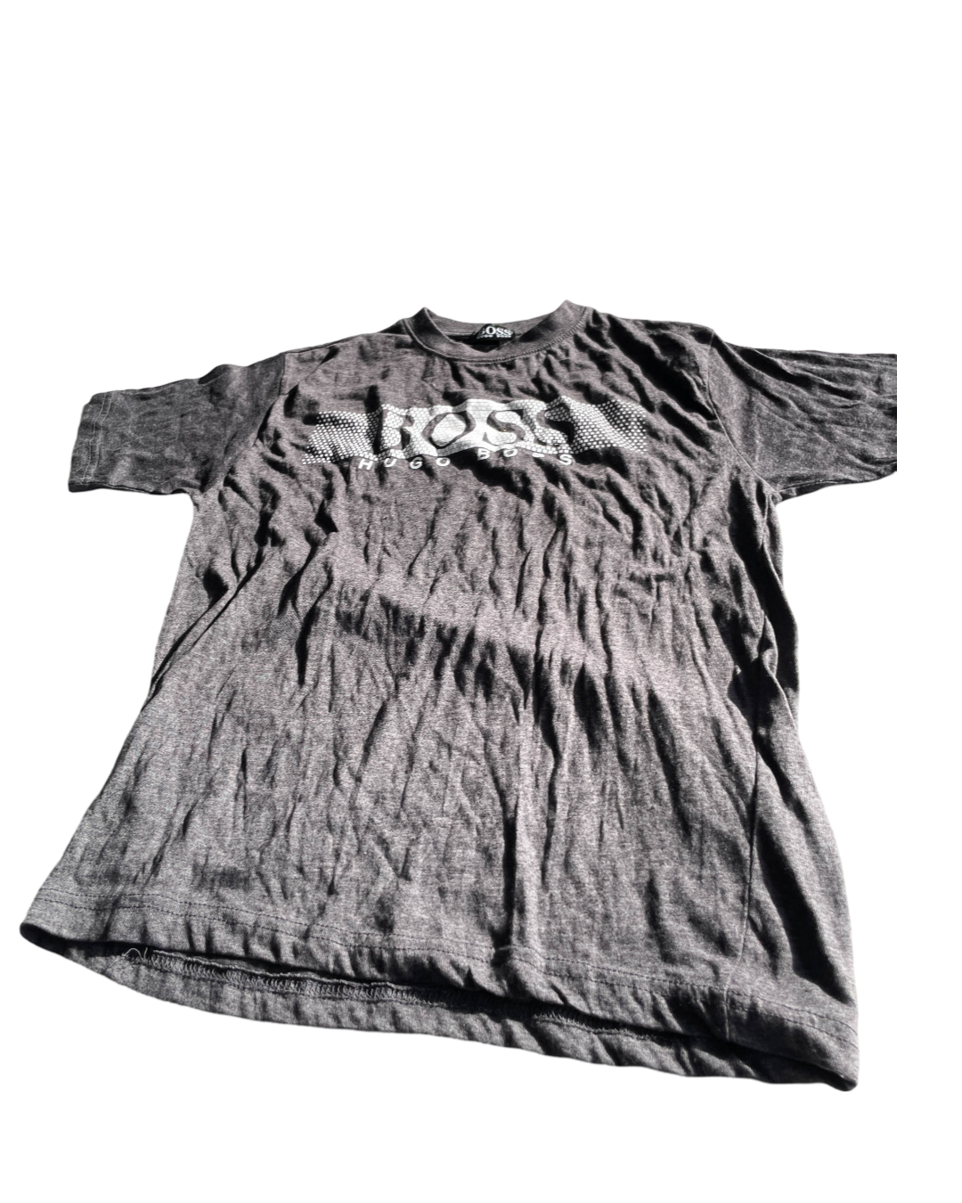 Vintage Hugo Boss Men's Grey and Green T-Shirt. In size medium