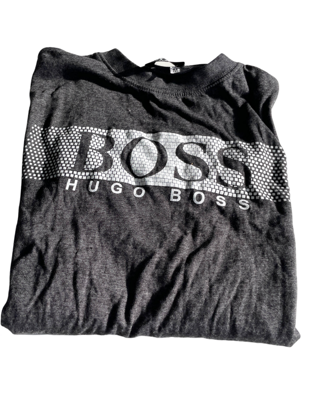 Vintage Hugo Boss Men's Grey and Green T-Shirt. In size medium