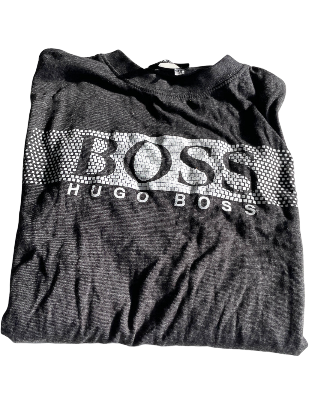 Vintage Hugo Boss Men's Grey and Green T-Shirt. In size medium