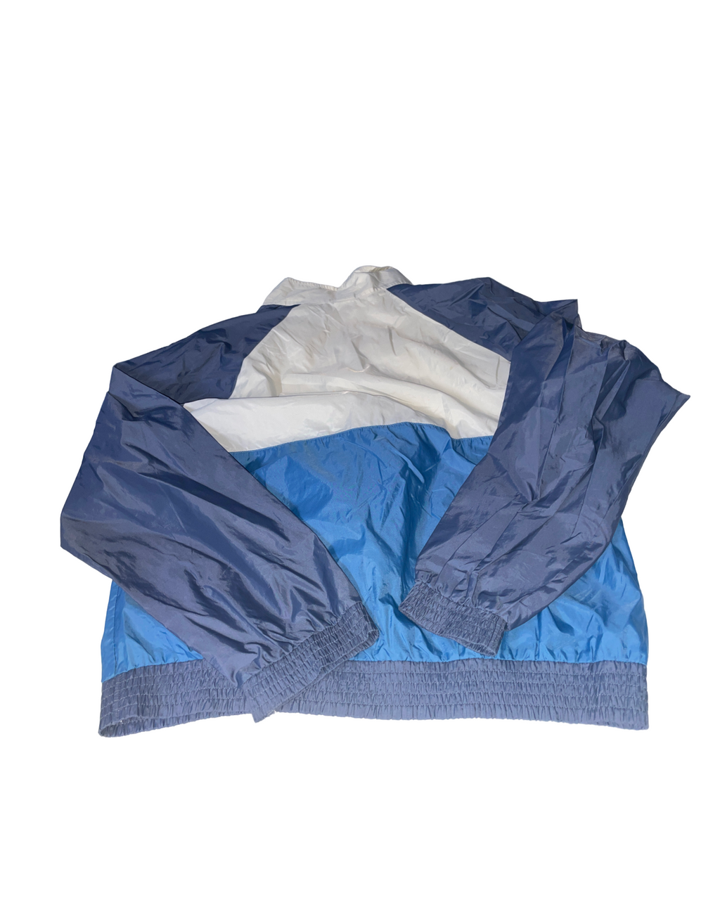 Puma Windbreaker Jacket Size  Medium Large Black White Blue Tuck Away Hood Nylon Men’s  lL29  W24 SKU 5096