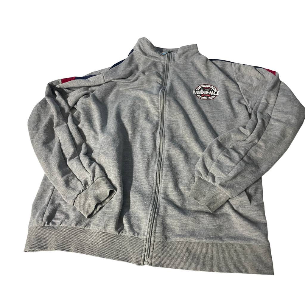 Vintage full Zip crest Logo Sweater, Grey Jumper Size M L 29 W 21 SKU 5103