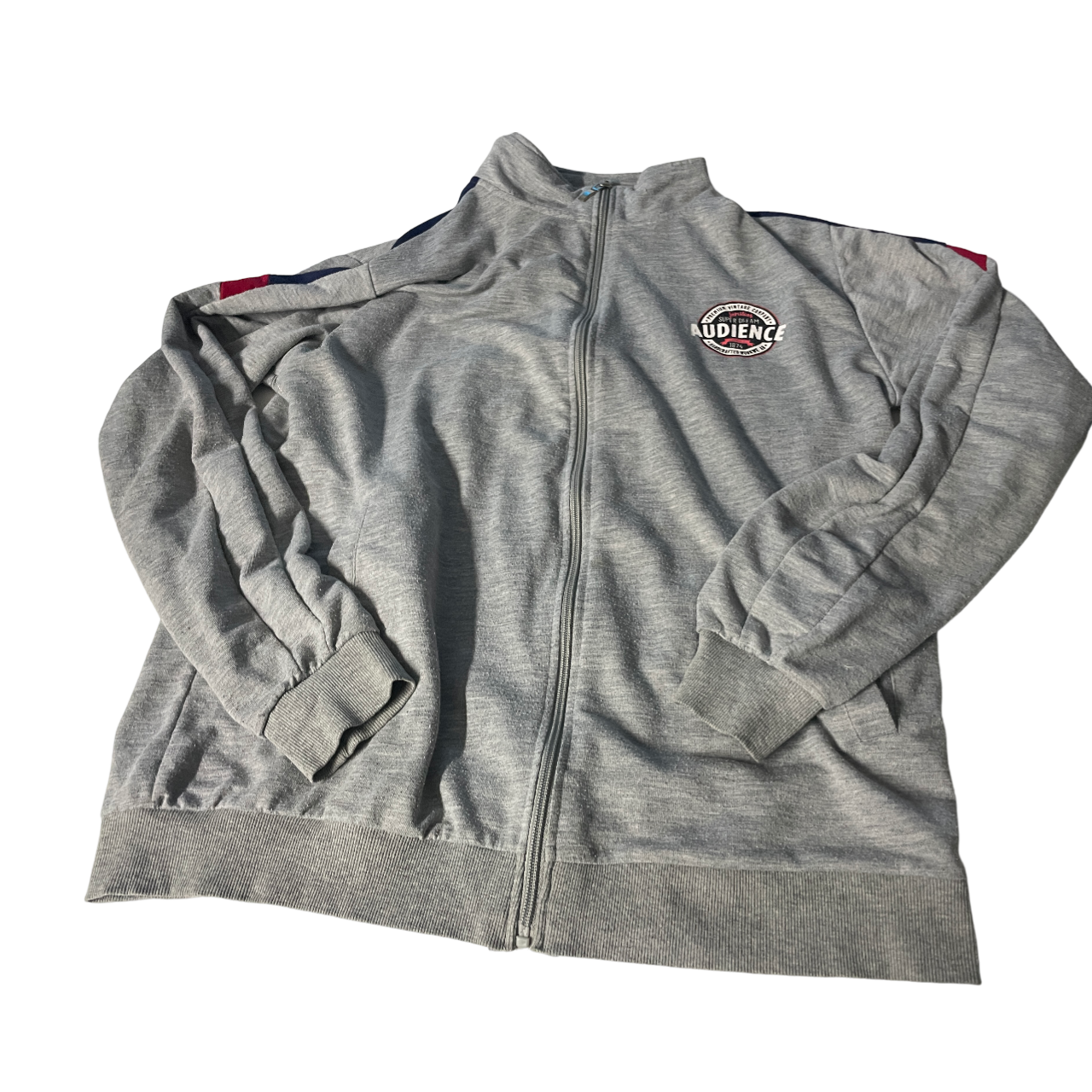  Vintage full Zip crest Logo Sweater, Grey Jumper Size M L 29 W 21 SKU 5103