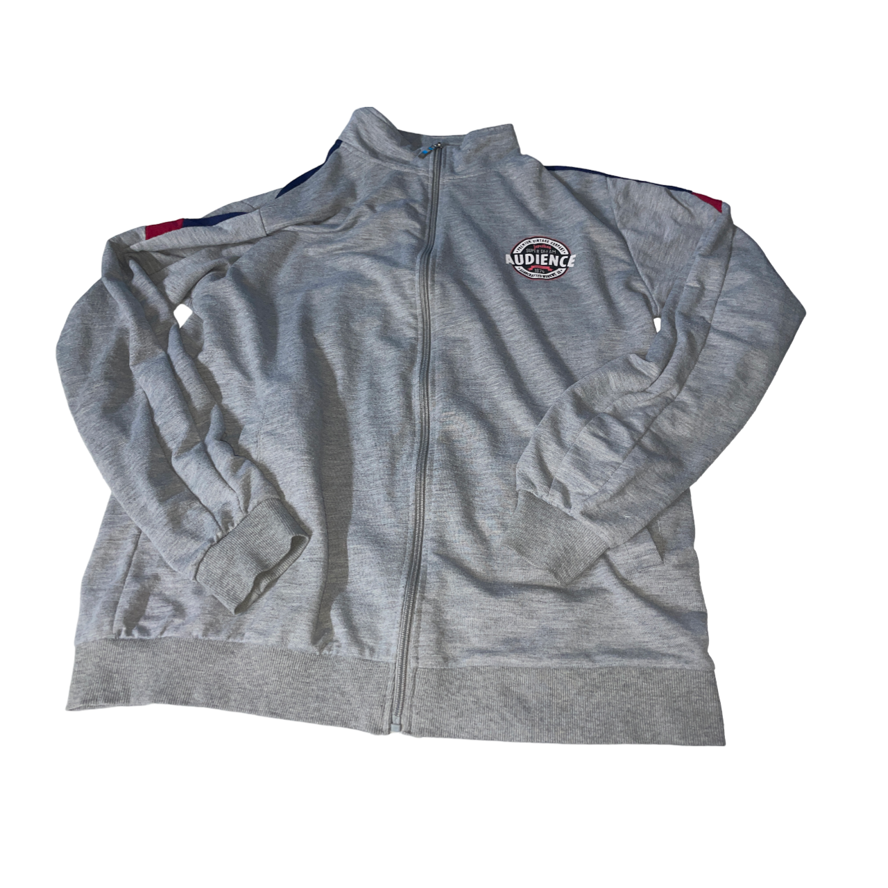  Vintage full Zip crest Logo Sweater, Grey Jumper Size M L 29 W 21 SKU 5103