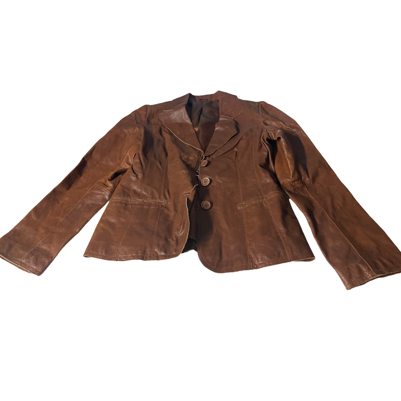 Vintage BAY Brown Women Soft Genuine Leather Jacket Medium to Large Size 14 SKU 5108
