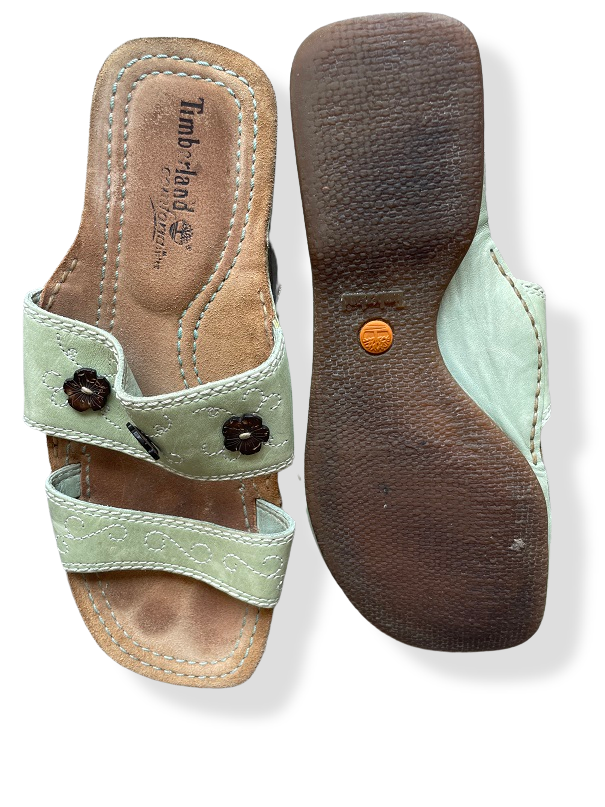 Rubynee Vintage y2k Timberland comfort leather slide sandals green