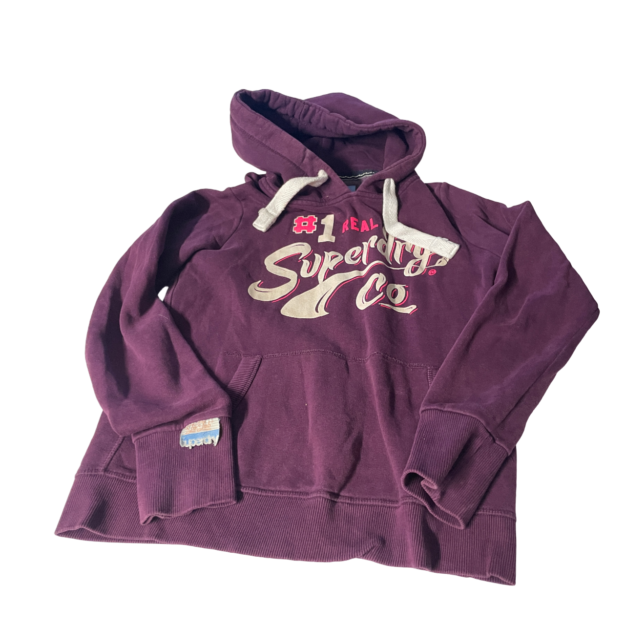 VTG SUPERDRY Womens Graphic Hoodie Jumper UK  Medium Burgundy Flecked Cotton  SKU 5117