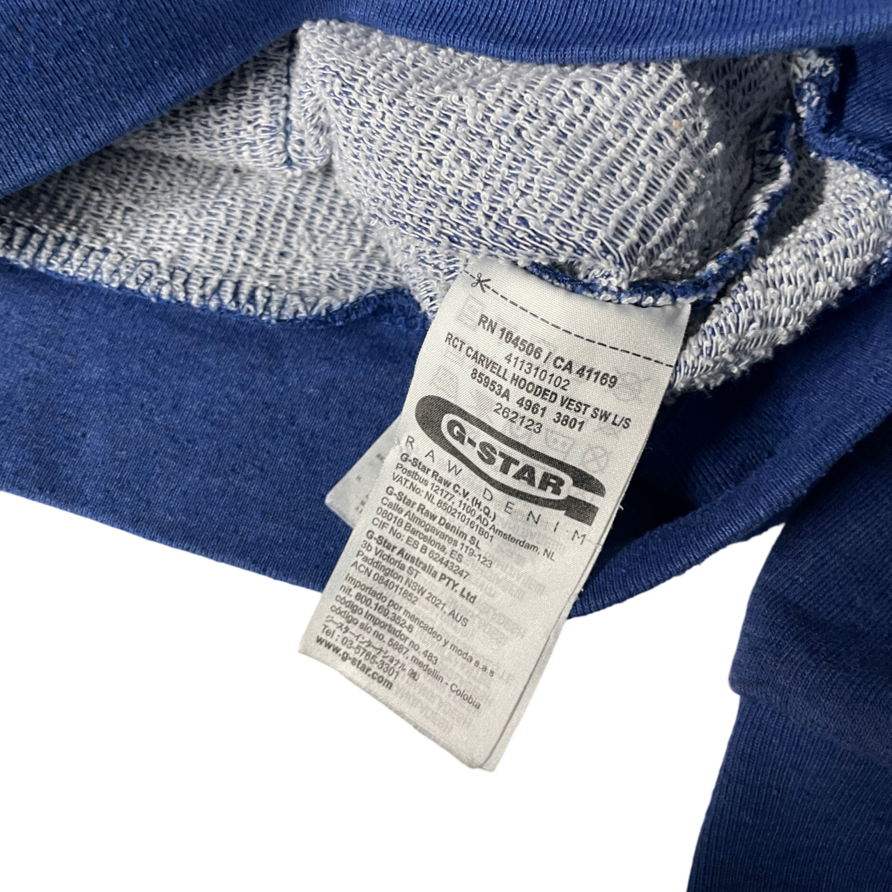 VINTAGE G STAR RAW Mens Hoodie Y2K  BLUE XlARGE FULL ZIP UP  Zip-Through Hoodie L 26 W 21 SKU 5131