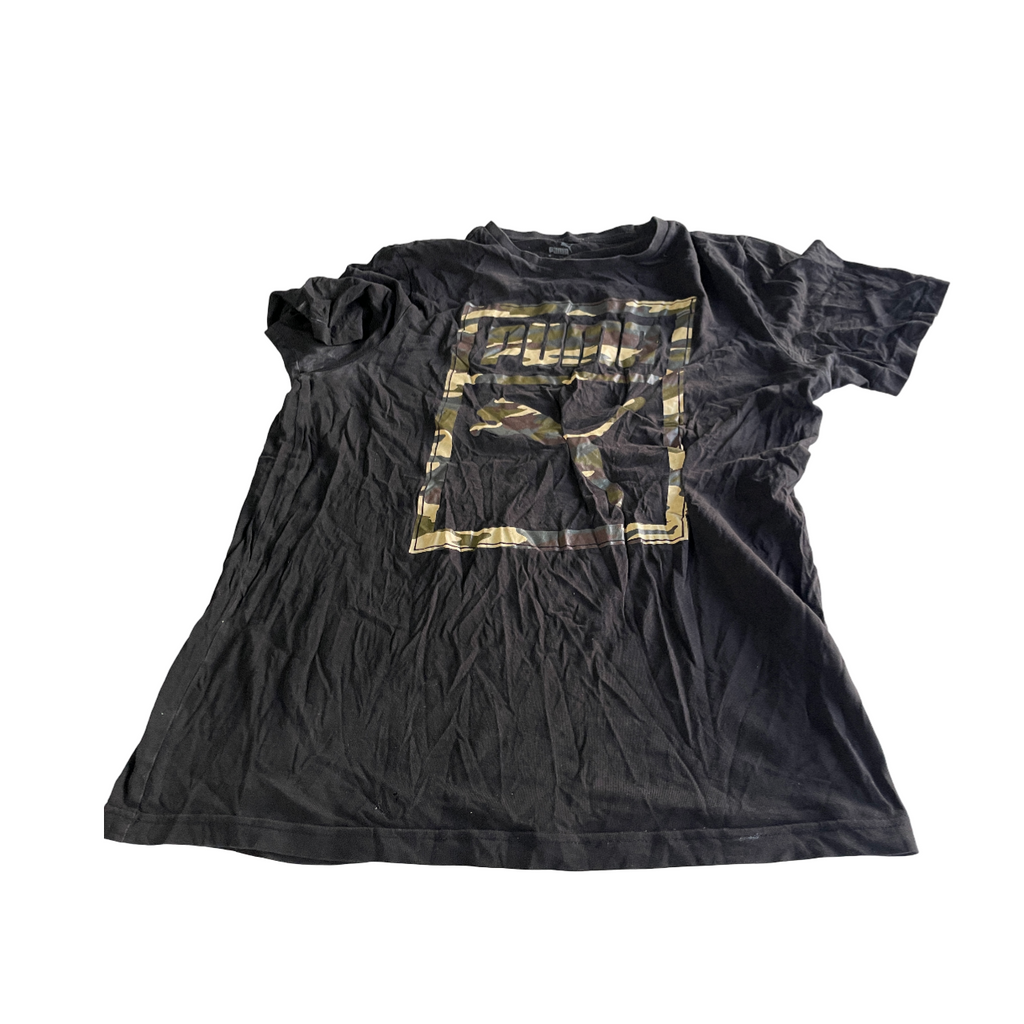 Vintage Mens Box Camo  logo T-Shirt Black/ Green black puma M L  25 W 20. SKU 5148