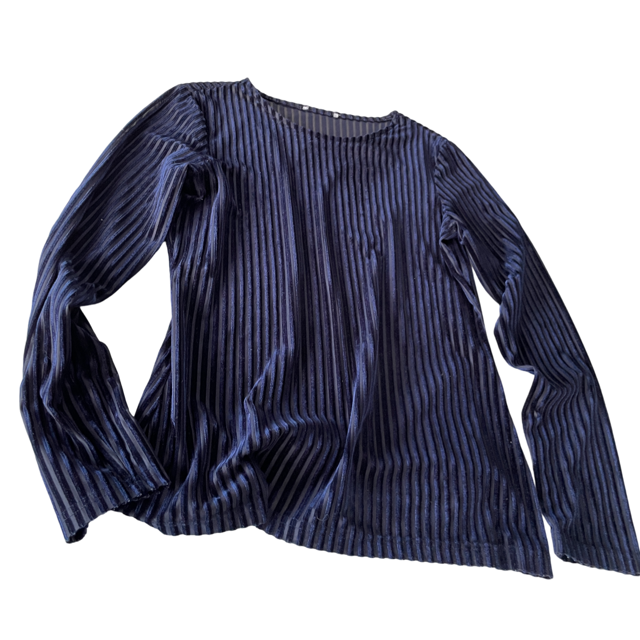 Vintage women’s woven top in blue Woven Pleated Top - Womens - Navy Dark Sapphire soft material M/L  L 24 W 14 SKU 5158