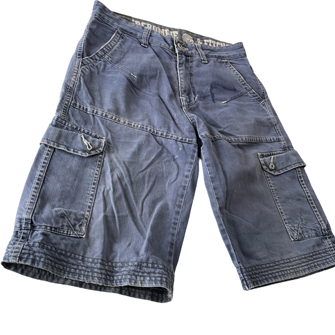 Vintage 1990s Abercrombie Workwear Heavy Gray Dark Blue Cargo Shorts Skater Baggy Size 30 W30 L12. sku 5164