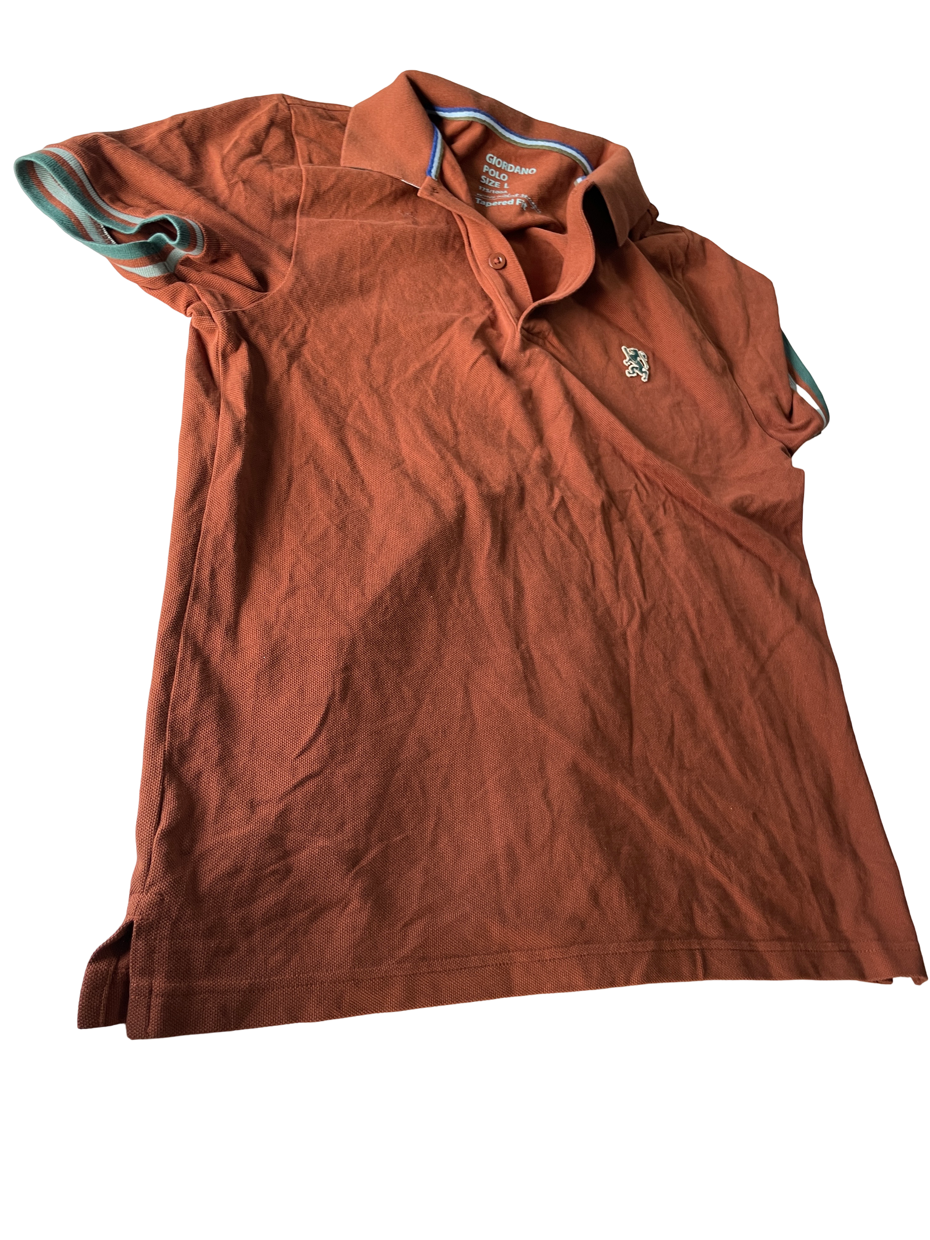 Vintage  GIORDANA BROWN Cotton Short Sleeve  Tapered Polo Shirt size Large  L 28 W 19 SKU 5167