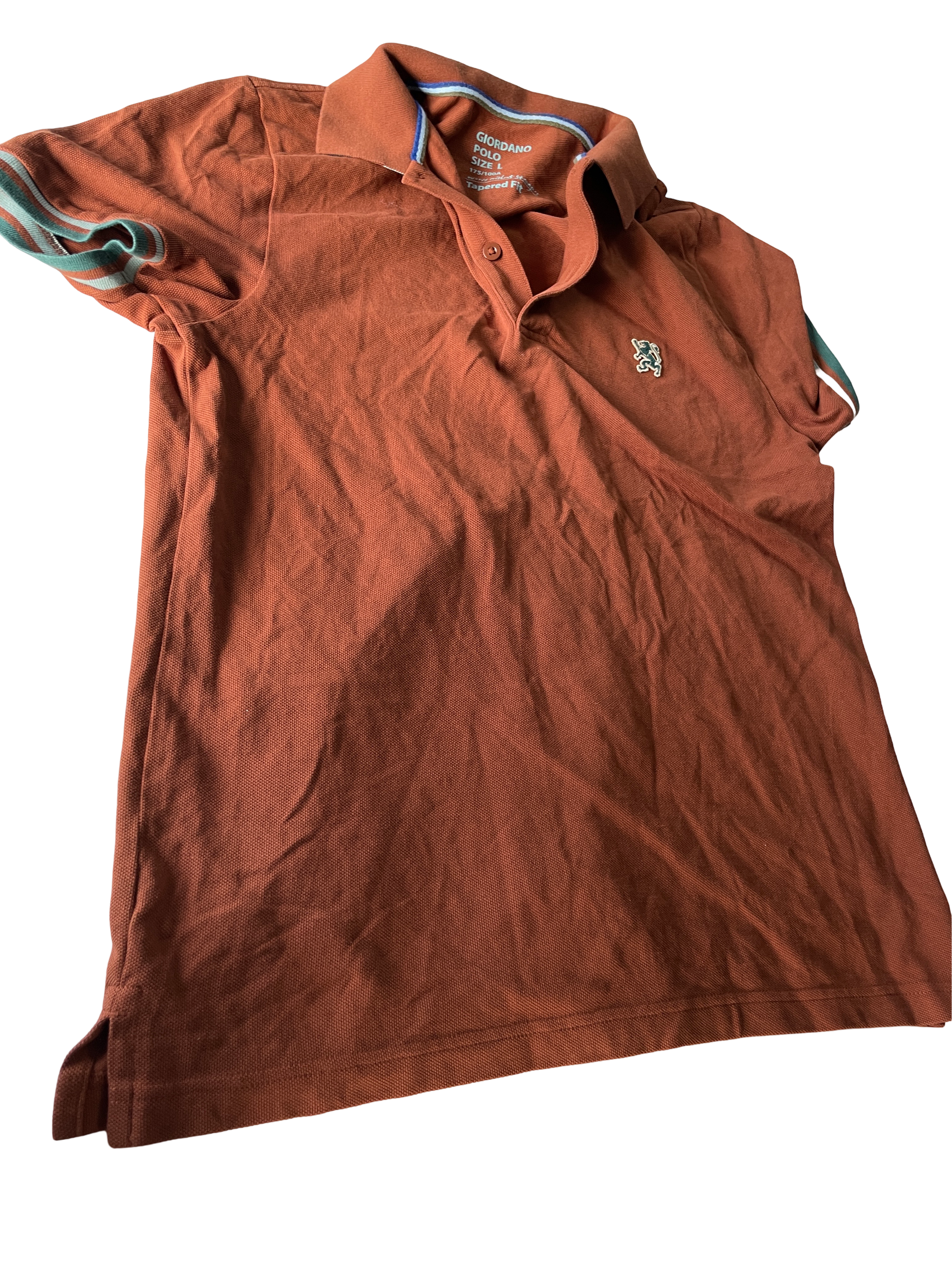 Vintage  GIORDANA BROWN Cotton Short Sleeve  Tapered Polo Shirt size Large  L 28 W 19 SKU 5167