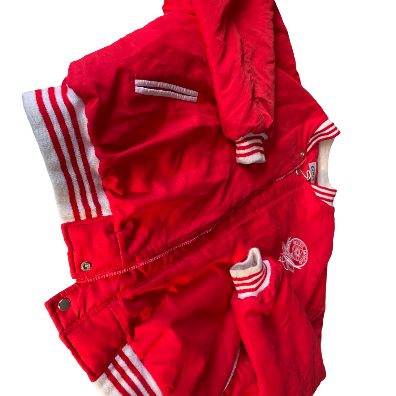 Rare Vintage American college ; Red Windbreaker Jacket size xxl , xxl l 31 w 28 sku 5174 zipper broken button works&nbsp;