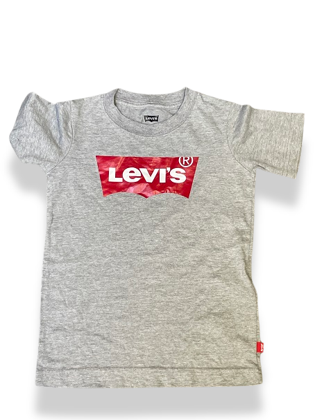Vintage Levi's Boy's Short Sleeve Batwing Logo Print Grey Graphic